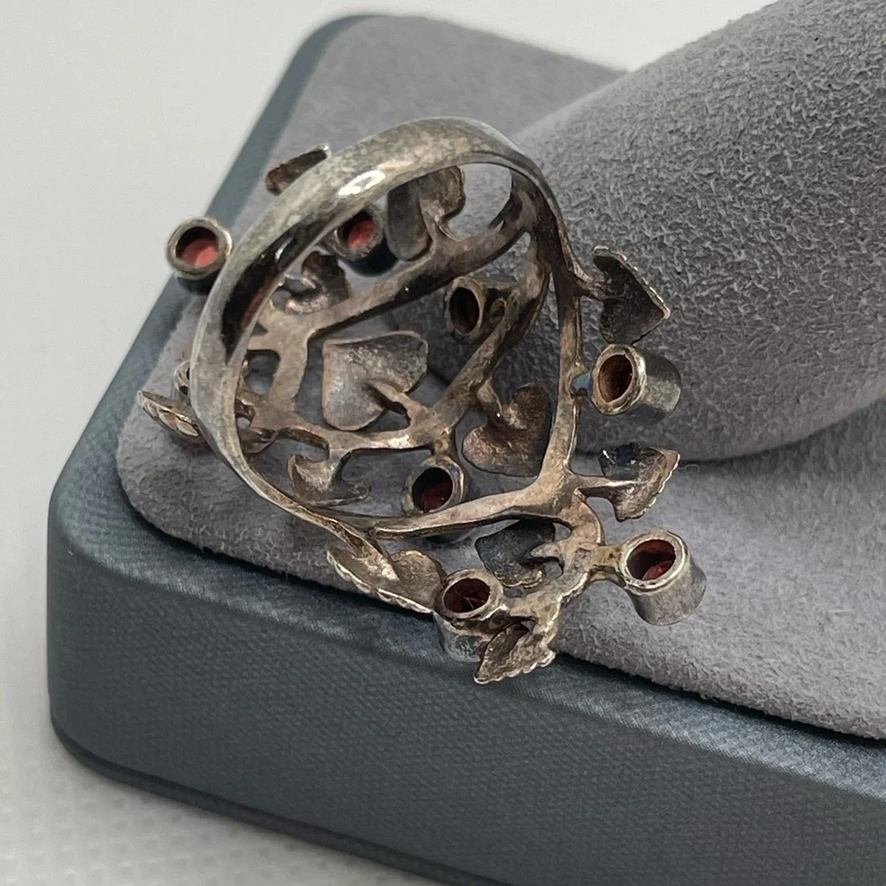 Garnet Forest 925 Silver-Plated Cocktail Ring Size 7.25 - Picture 5 of 11